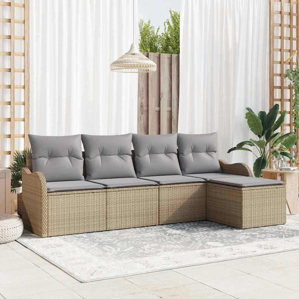 Tuin Sofa Set met kussen met opslag 5 pcs Beige Poly riet is nu te koop bij PeponiXL, paradijselijk wonen!