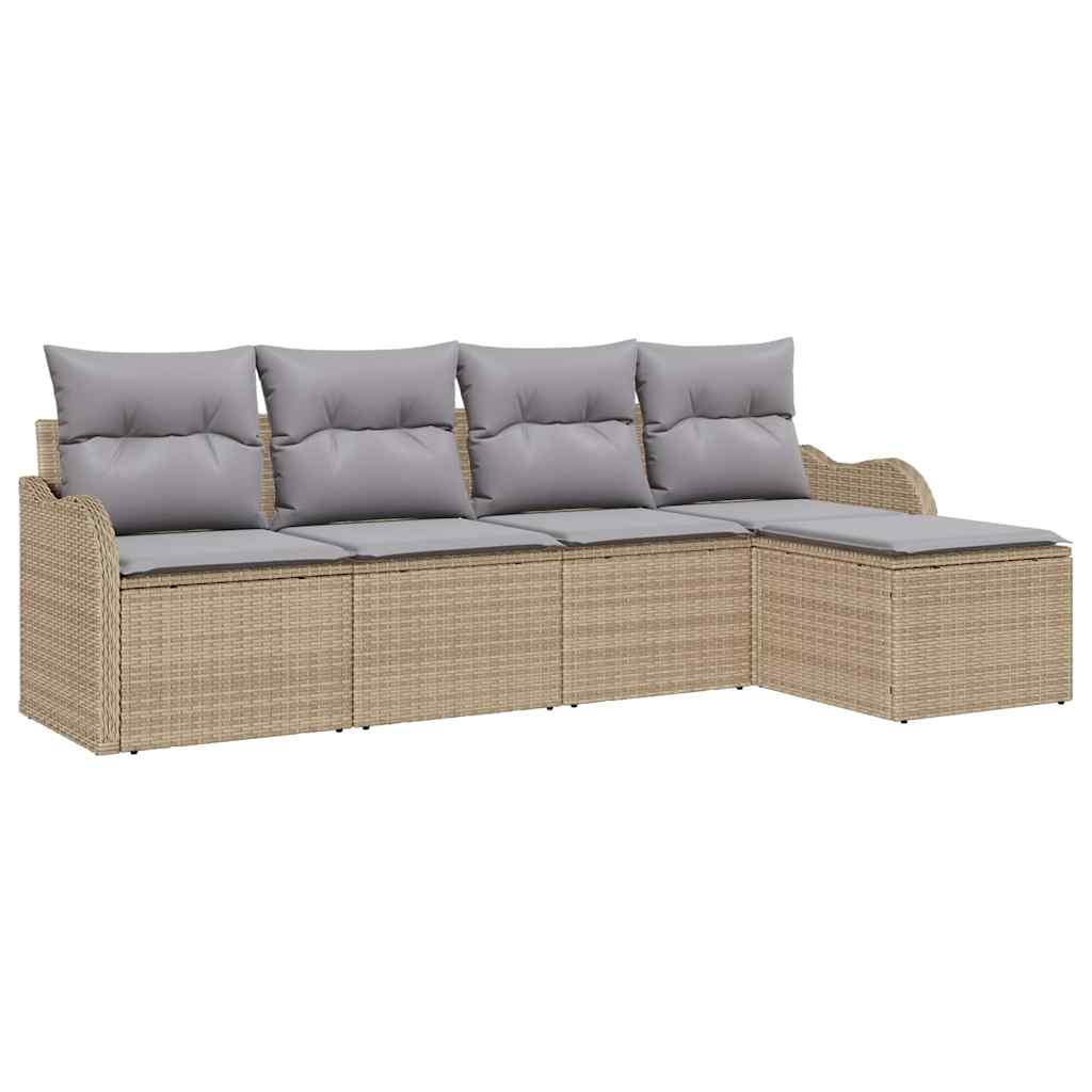 Tuin Sofa Set met kussen met opslag 5 pcs Beige Poly riet is nu te koop bij PeponiXL, paradijselijk wonen!