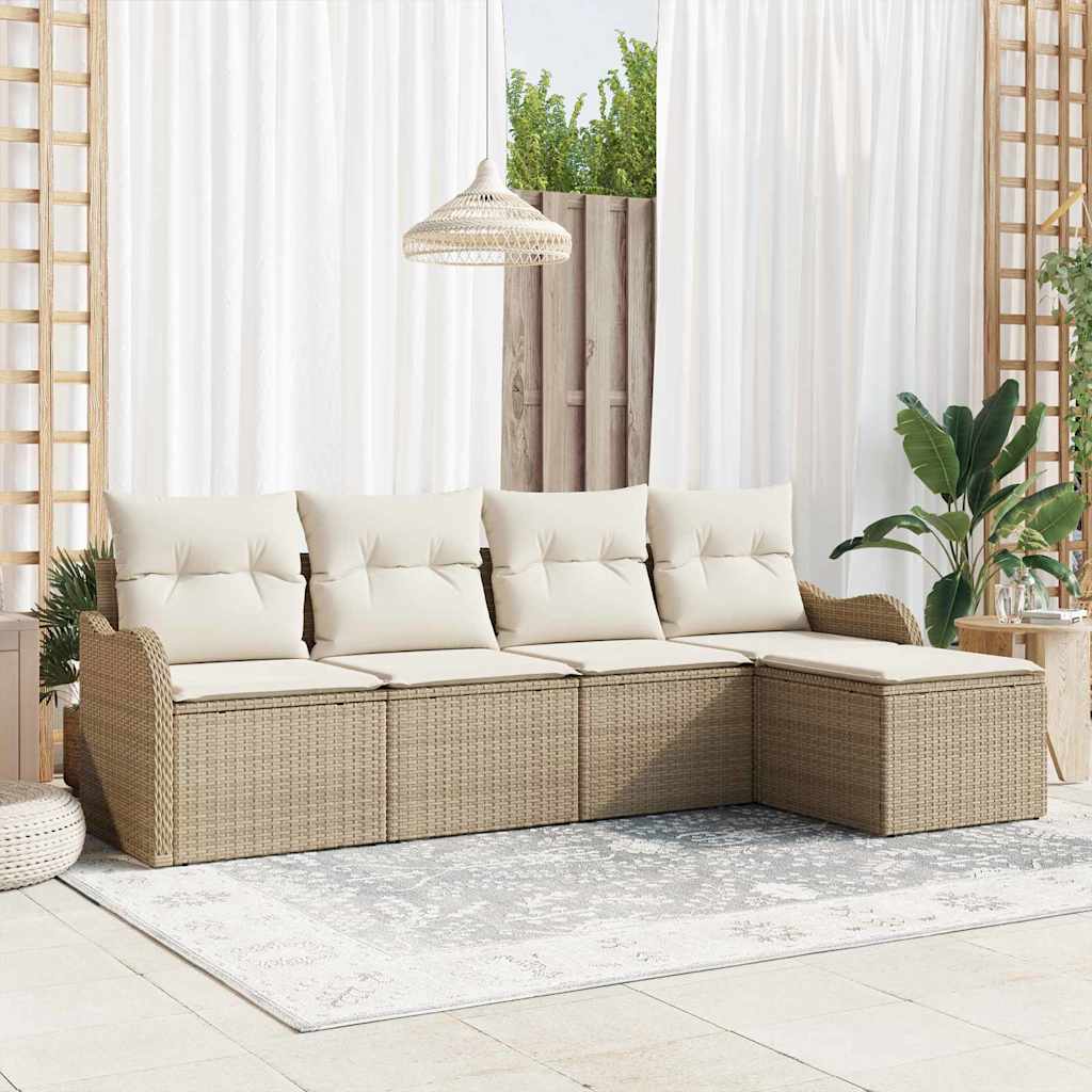 Tuin Sofa Set met kussen met opslag 5 pcs Beige Poly riet is nu te koop bij PeponiXL, paradijselijk wonen!