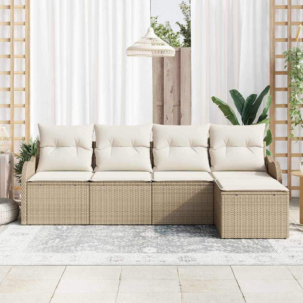 Tuin Sofa Set met kussen met opslag 5 pcs Beige Poly riet is nu te koop bij PeponiXL, paradijselijk wonen!