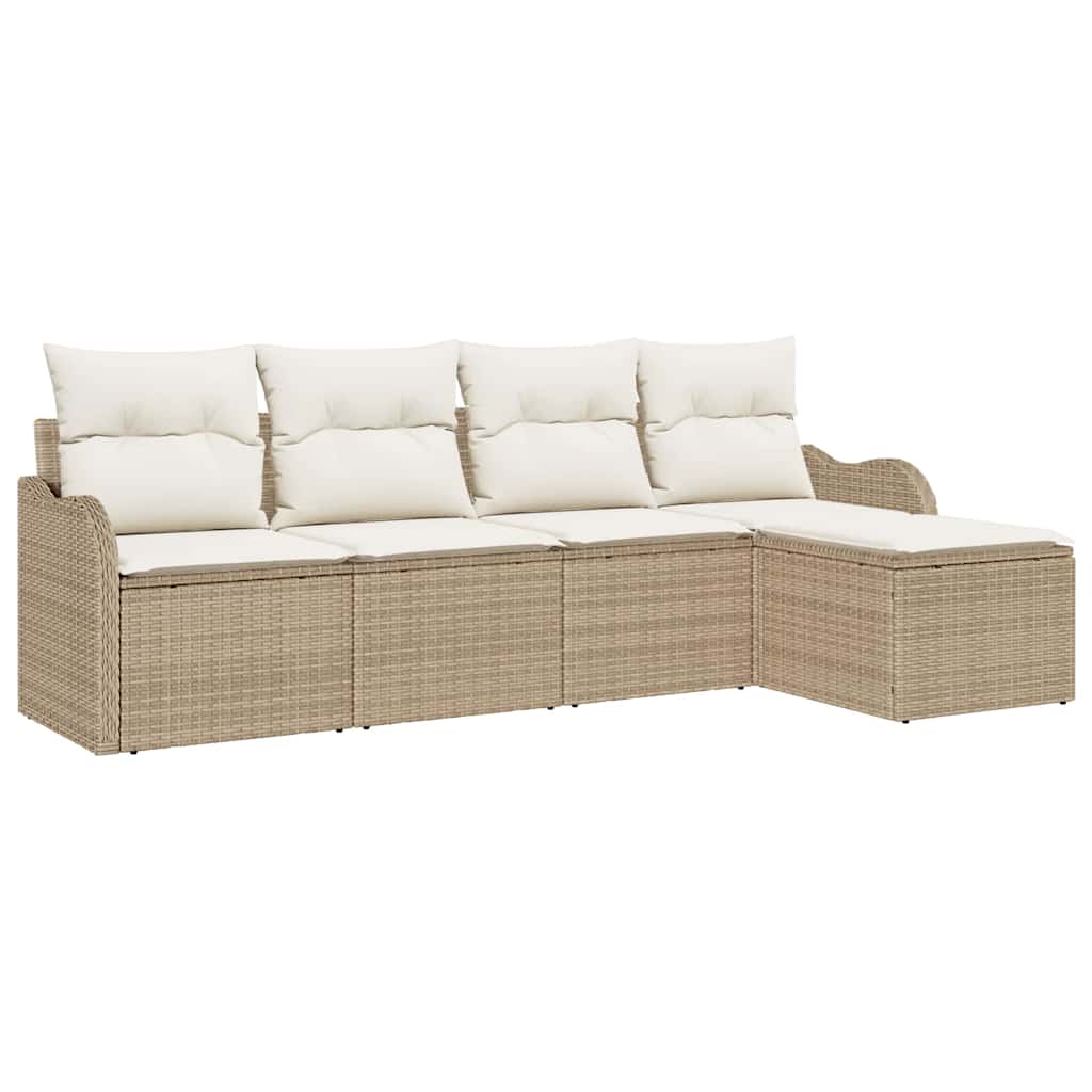 Tuin Sofa Set met kussen met opslag 5 pcs Beige Poly riet is nu te koop bij PeponiXL, paradijselijk wonen!