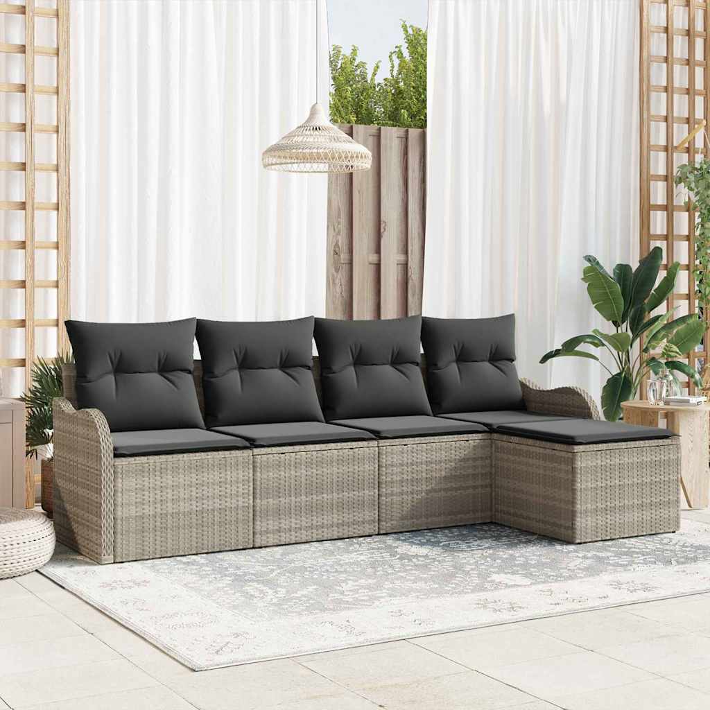 Tuin Sofa Set met kussen met opslag 5 pcs Lichtgrijs Poly riet is nu te koop bij PeponiXL, paradijselijk wonen!