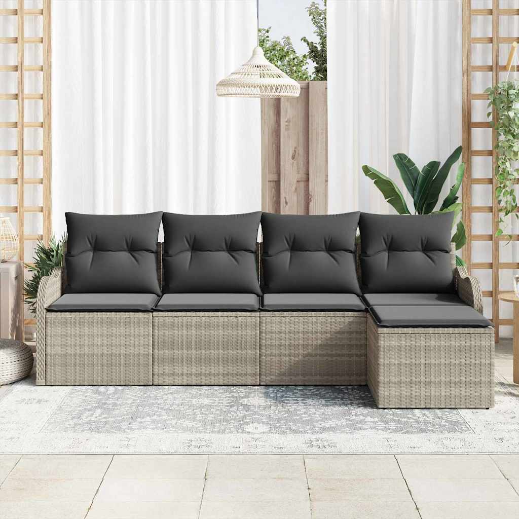 Tuin Sofa Set met kussen met opslag 5 pcs Lichtgrijs Poly riet is nu te koop bij PeponiXL, paradijselijk wonen!