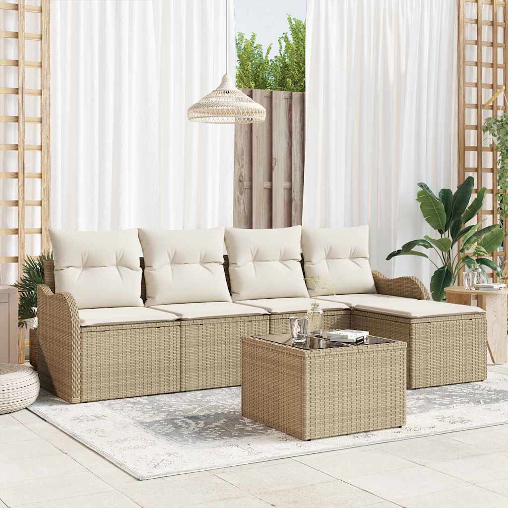 Tuin Sofa Set met kussen met opslag 6 pcs Bruin Poly riet is nu te koop bij PeponiXL, paradijselijk wonen!