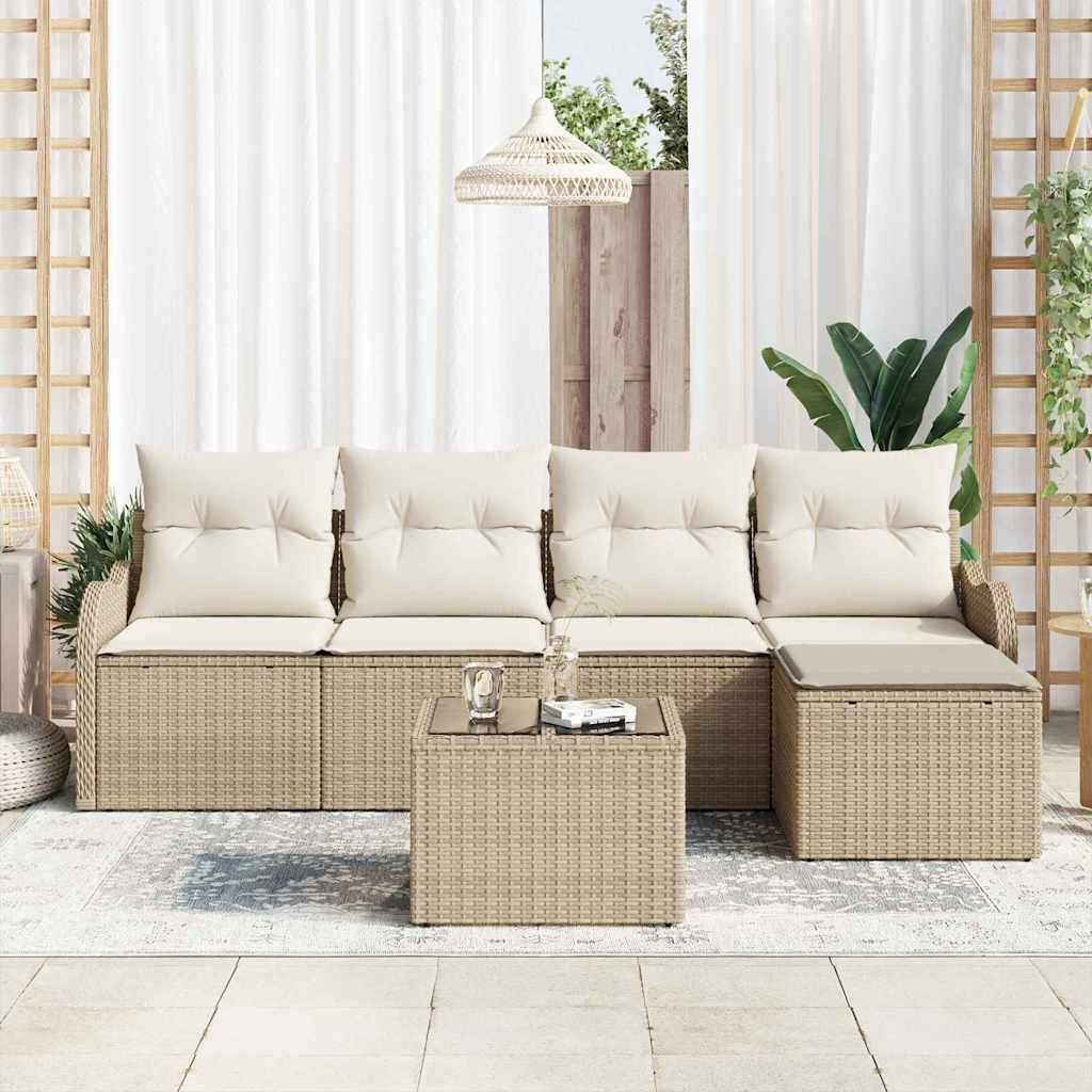 Tuin Sofa Set met kussen met opslag 6 pcs Bruin Poly riet is nu te koop bij PeponiXL, paradijselijk wonen!