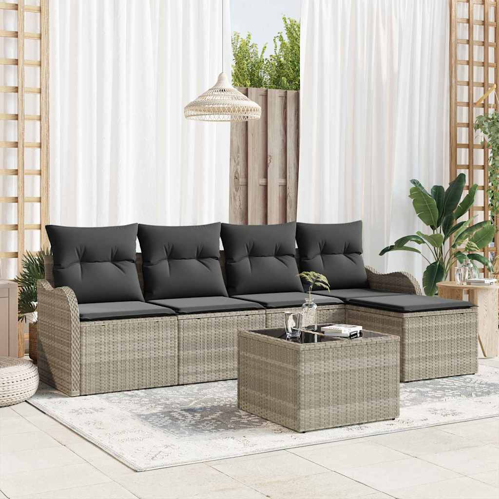 Tuin Sofa Set met kussen met opslag 6 pcs Grijs Poly riet is nu te koop bij PeponiXL, paradijselijk wonen!