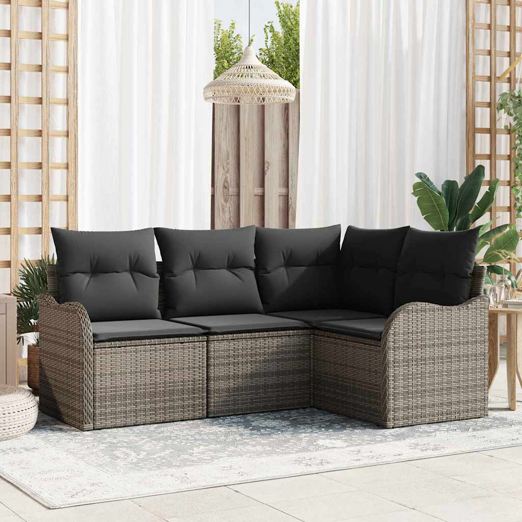 Tuin Sofa Set met opslag 4 pcs Grijs poly rattan is nu te koop bij PeponiXL, paradijselijk wonen!