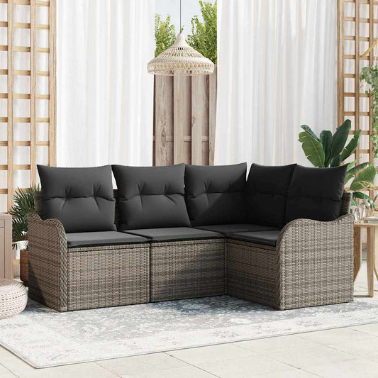 Tuin Sofa Set met opslag 4 pcs Grijs poly rattan is nu te koop bij PeponiXL, paradijselijk wonen!