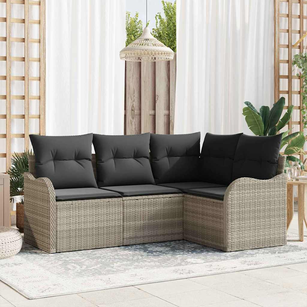 Tuin Sofa Set met opslag 4 pcs Lichtgrijs poly rattan is nu te koop bij PeponiXL, paradijselijk wonen!