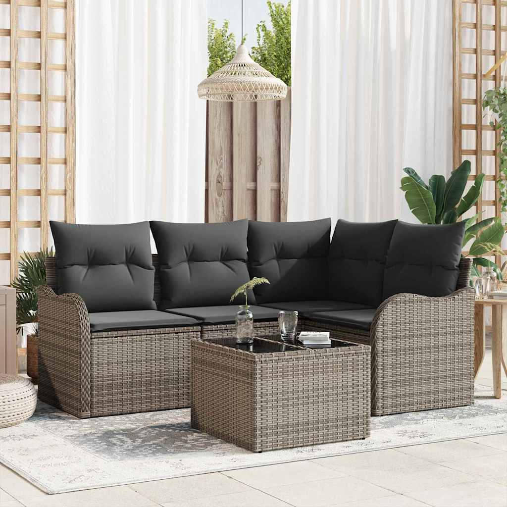 Tuin Sofa Set met opslag 5 pcs Zwart poly rattan is nu te koop bij PeponiXL, paradijselijk wonen!