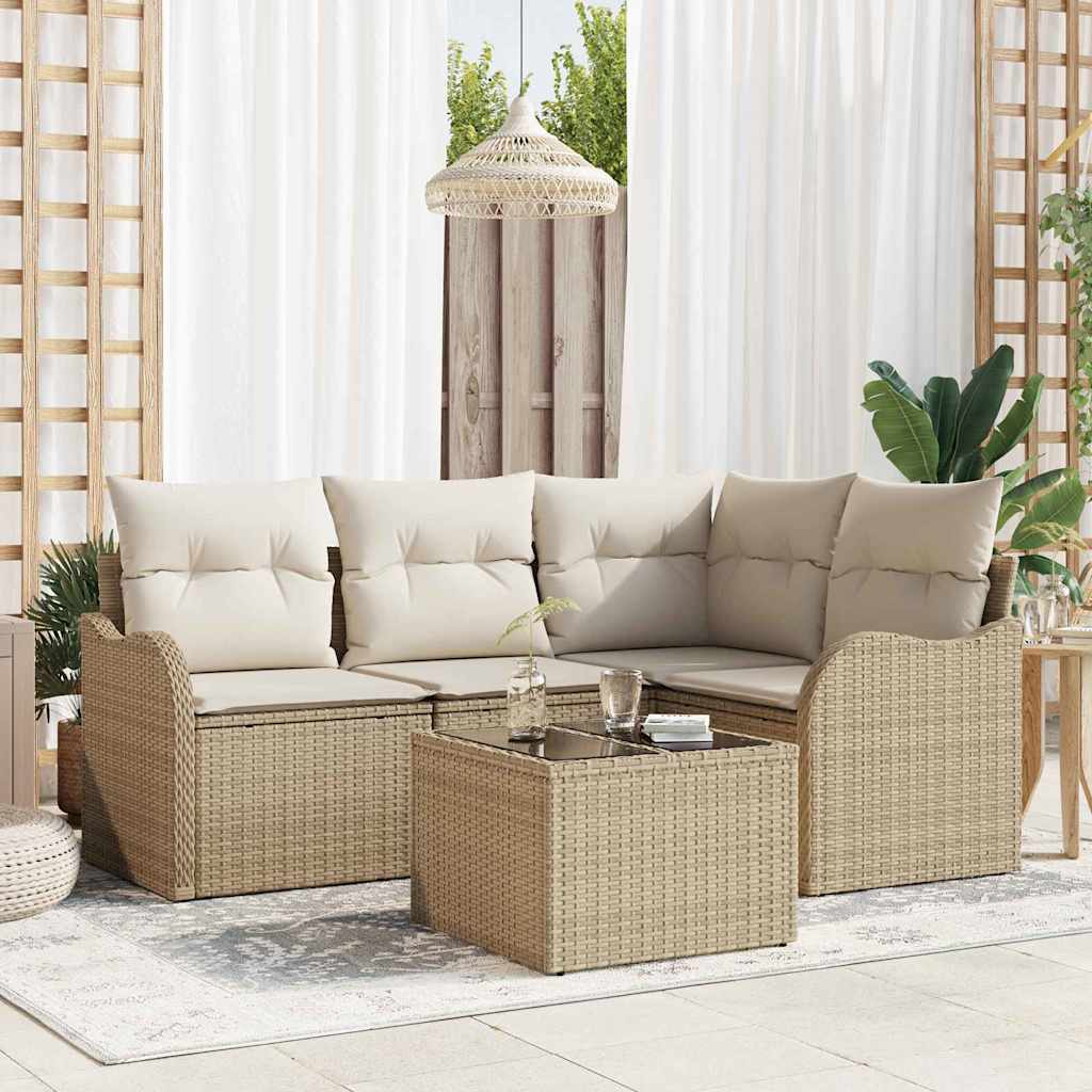 Tuin Sofa Set met opslag 5 pcs Bruin poly rattan is nu te koop bij PeponiXL, paradijselijk wonen!