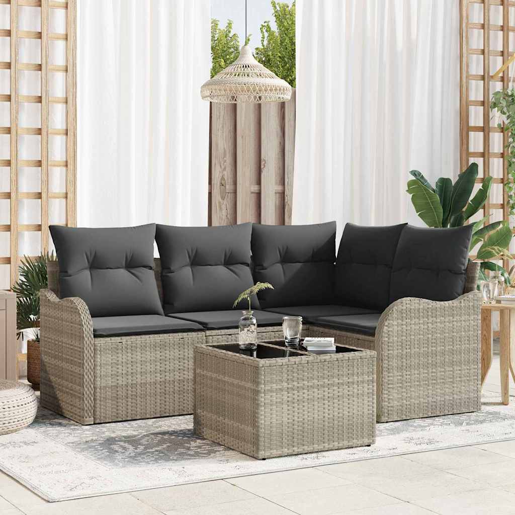 Tuin Sofa Set met opslag 5 pcs Grijs poly rattan is nu te koop bij PeponiXL, paradijselijk wonen!