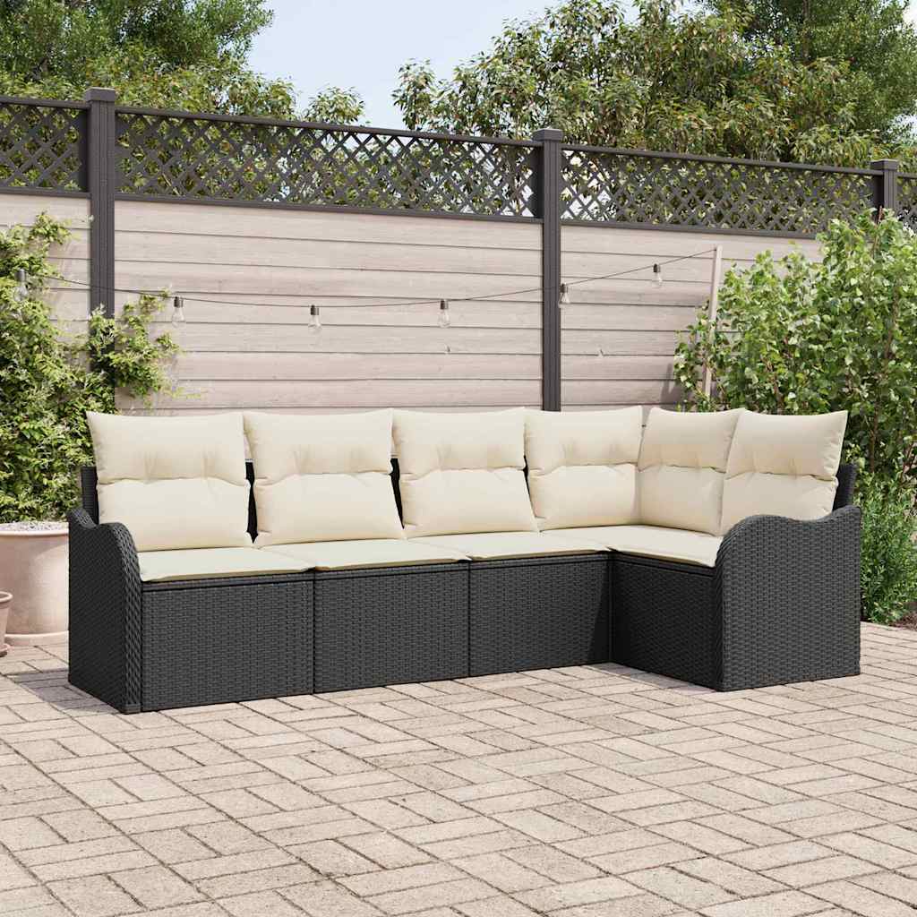 Tuin Sofa Set met opslag 5 pcs Zwart poly rattan is nu te koop bij PeponiXL, paradijselijk wonen!