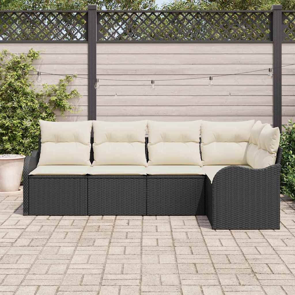 Tuin Sofa Set met opslag 5 pcs Zwart poly rattan is nu te koop bij PeponiXL, paradijselijk wonen!
