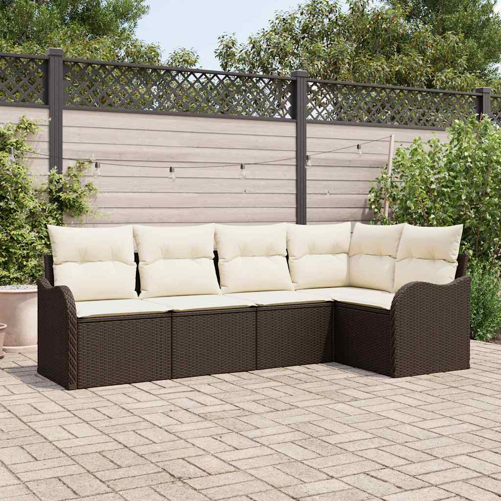Tuin Sofa Set met opslag 5 pcs Bruin poly rattan is nu te koop bij PeponiXL, paradijselijk wonen!