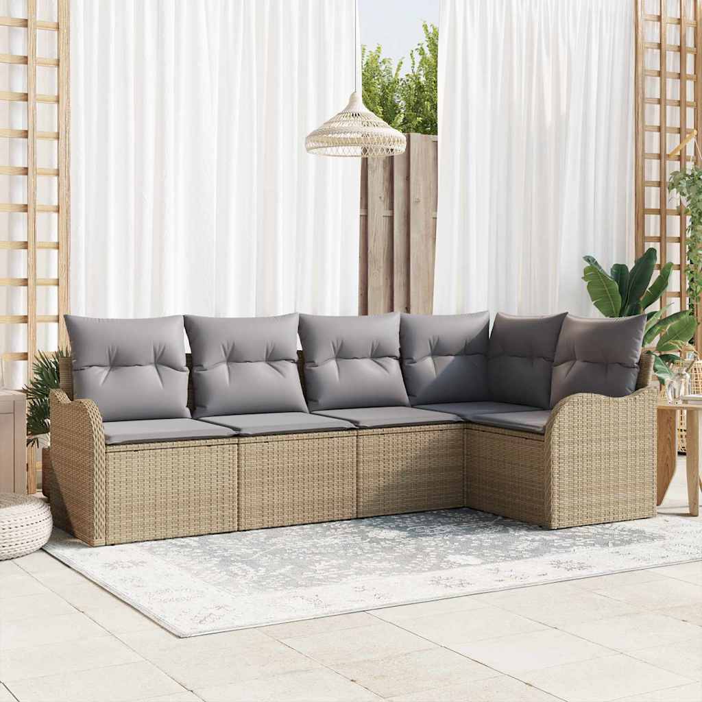 Tuin Sofa Set met opslag 5 pcs Beige poly rattan is nu te koop bij PeponiXL, paradijselijk wonen!