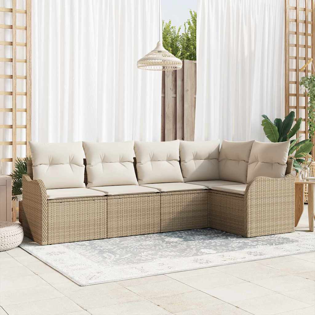Tuin Sofa Set met opslag 5 pcs Beige poly rattan is nu te koop bij PeponiXL, paradijselijk wonen!