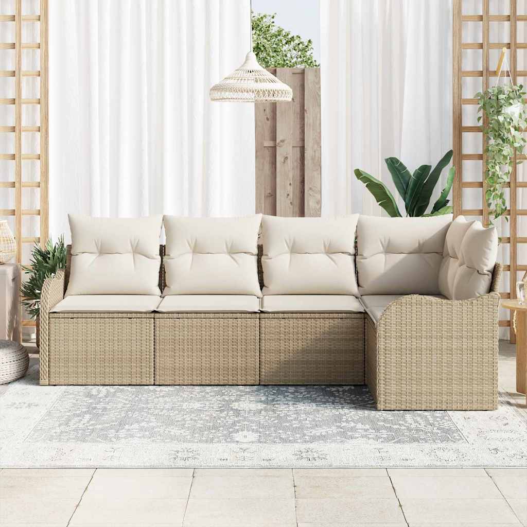 Tuin Sofa Set met opslag 5 pcs Beige poly rattan is nu te koop bij PeponiXL, paradijselijk wonen!
