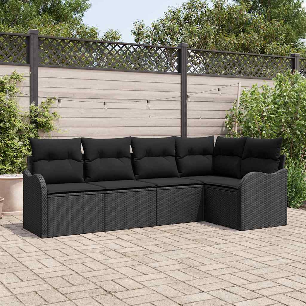 Tuin Sofa Set met opslag 5 pcs Zwart poly rattan is nu te koop bij PeponiXL, paradijselijk wonen!