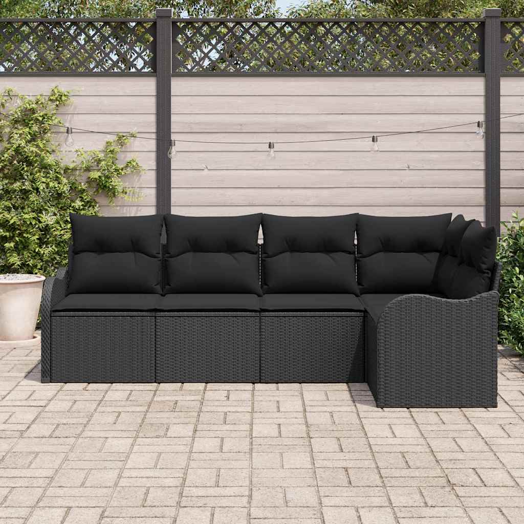 Tuin Sofa Set met opslag 5 pcs Zwart poly rattan is nu te koop bij PeponiXL, paradijselijk wonen!