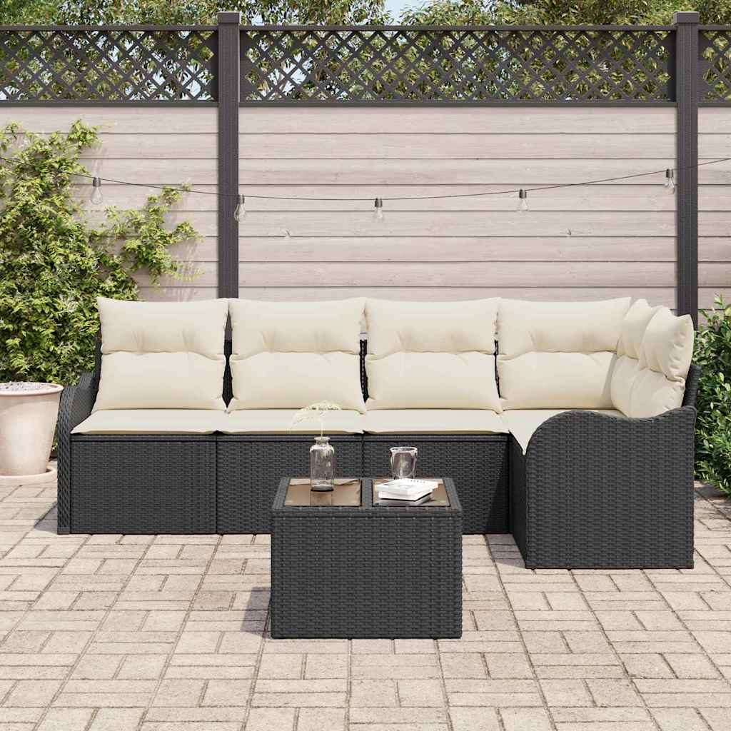 Tuin Sofa Set met opslag 6 pcs Zwart poly rattan is nu te koop bij PeponiXL, paradijselijk wonen!