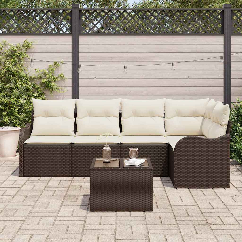Tuin Sofa Set met opslag 6 pcs Bruin poly rattan is nu te koop bij PeponiXL, paradijselijk wonen!