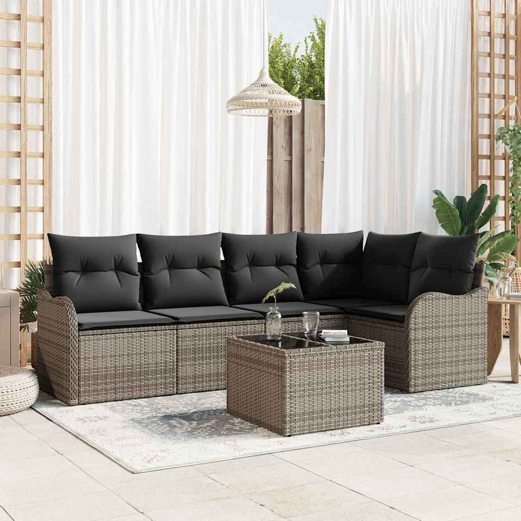 Tuin Sofa Set met opslag 6 pcs Grijs poly rattan is nu te koop bij PeponiXL, paradijselijk wonen!
