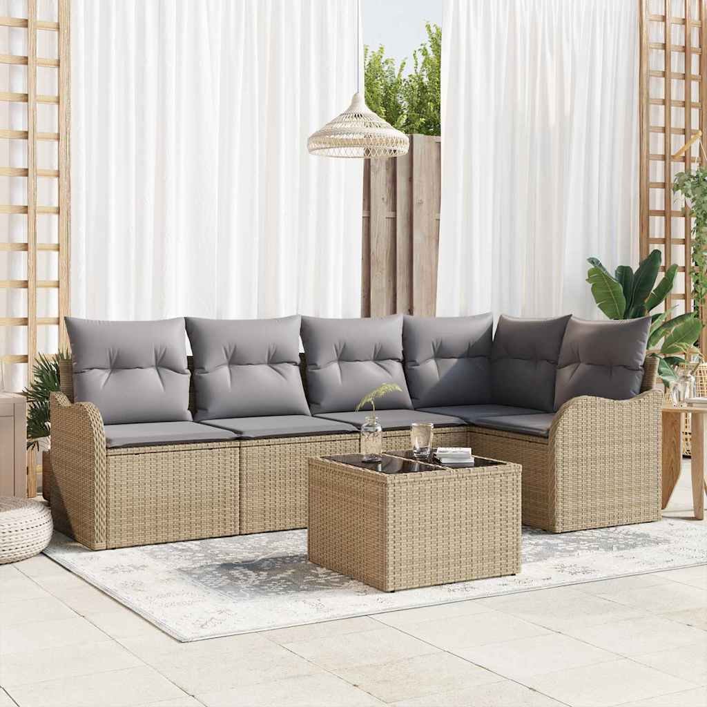 Tuin Sofa Set met opslag 6 pcs Beige poly rattan is nu te koop bij PeponiXL, paradijselijk wonen!