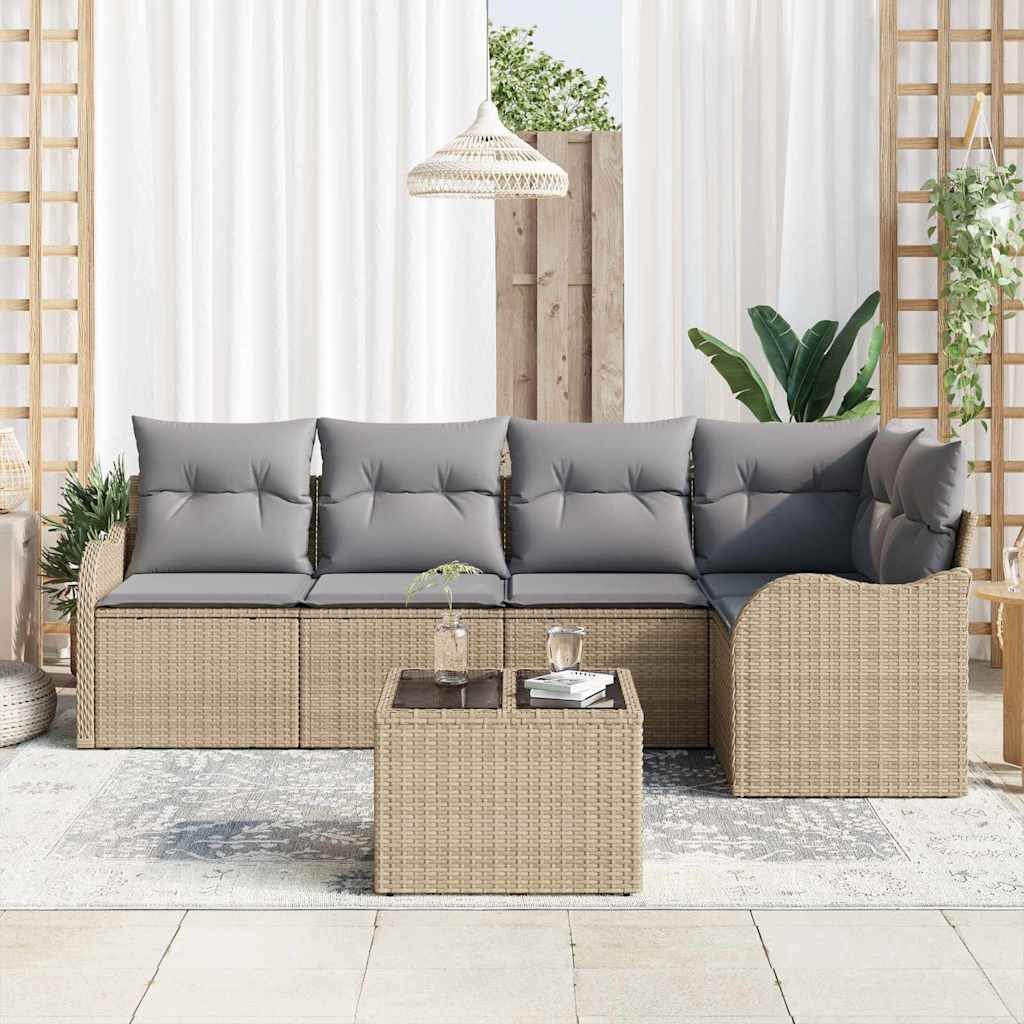 Tuin Sofa Set met opslag 6 pcs Beige poly rattan is nu te koop bij PeponiXL, paradijselijk wonen!