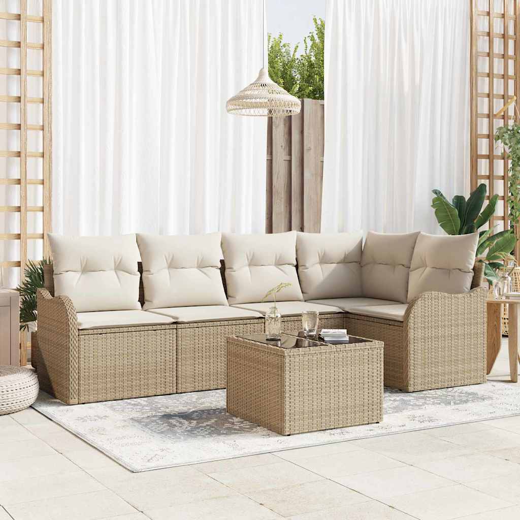 Tuin Sofa Set met opslag 6 pcs Beige poly rattan is nu te koop bij PeponiXL, paradijselijk wonen!