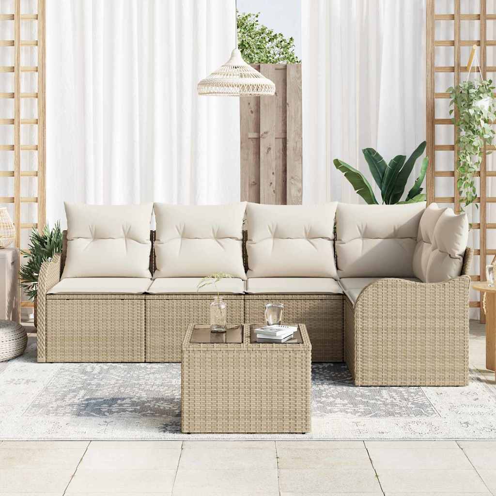 Tuin Sofa Set met opslag 6 pcs Beige poly rattan is nu te koop bij PeponiXL, paradijselijk wonen!