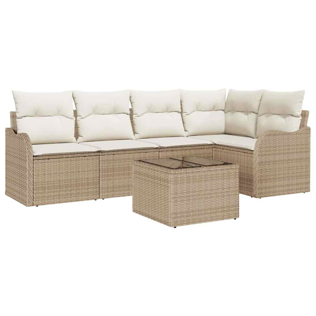 Tuin Sofa Set met opslag 6 pcs Beige poly rattan is nu te koop bij PeponiXL, paradijselijk wonen!