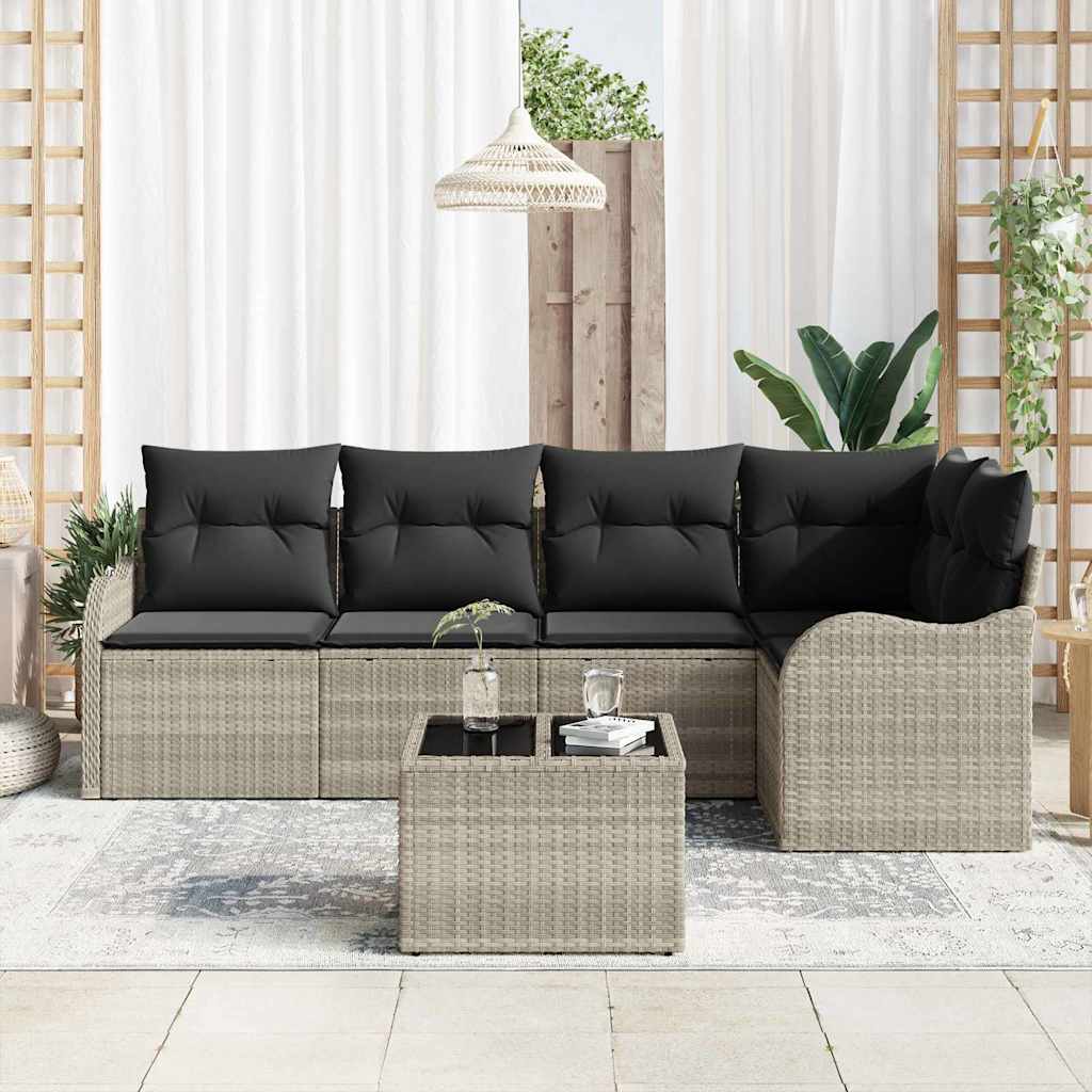 Tuin Sofa Set met opslag 6 pcs Lichtgrijs poly rattan is nu te koop bij PeponiXL, paradijselijk wonen!