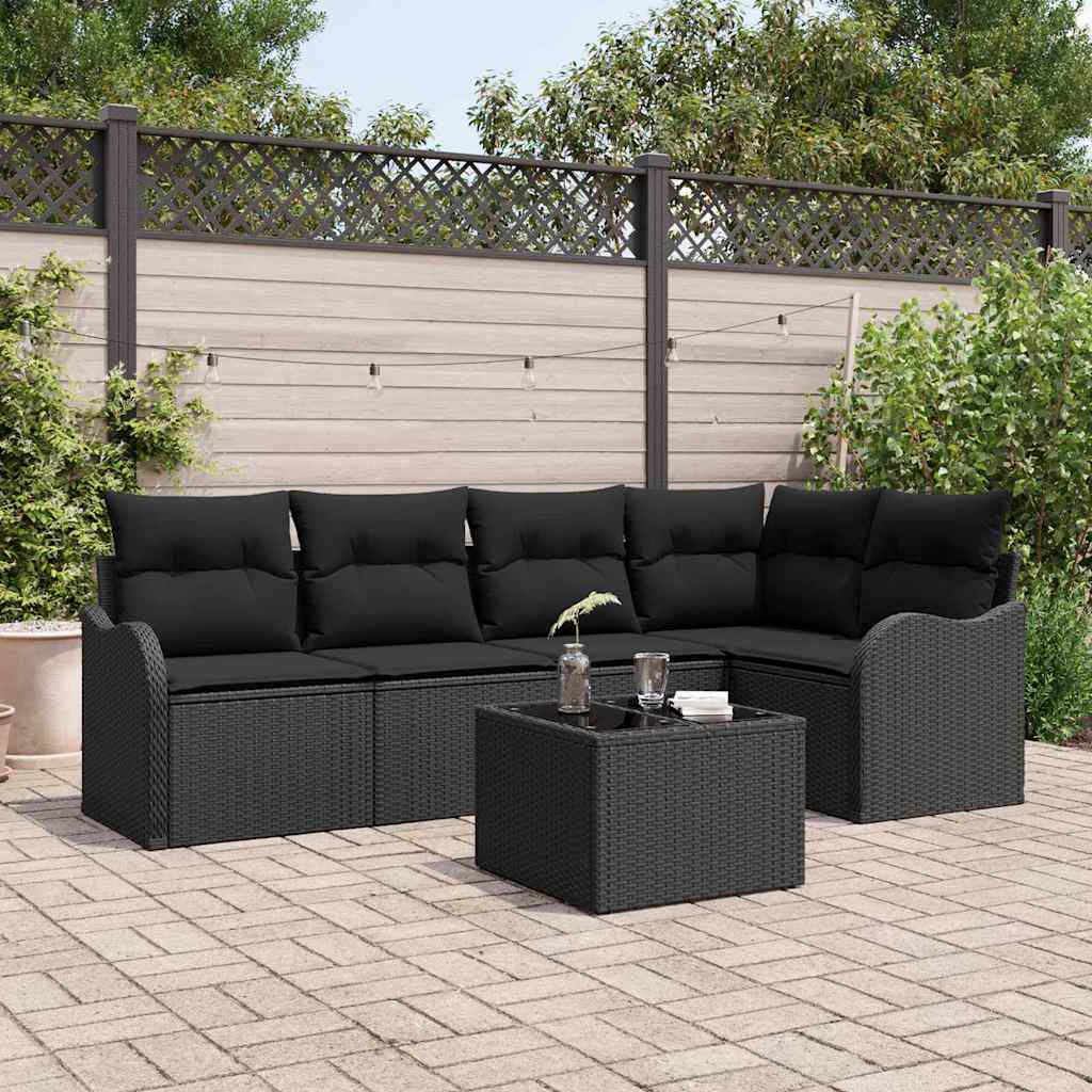 Tuin Sofa Set met opslag 6 pcs Zwart poly rattan is nu te koop bij PeponiXL, paradijselijk wonen!