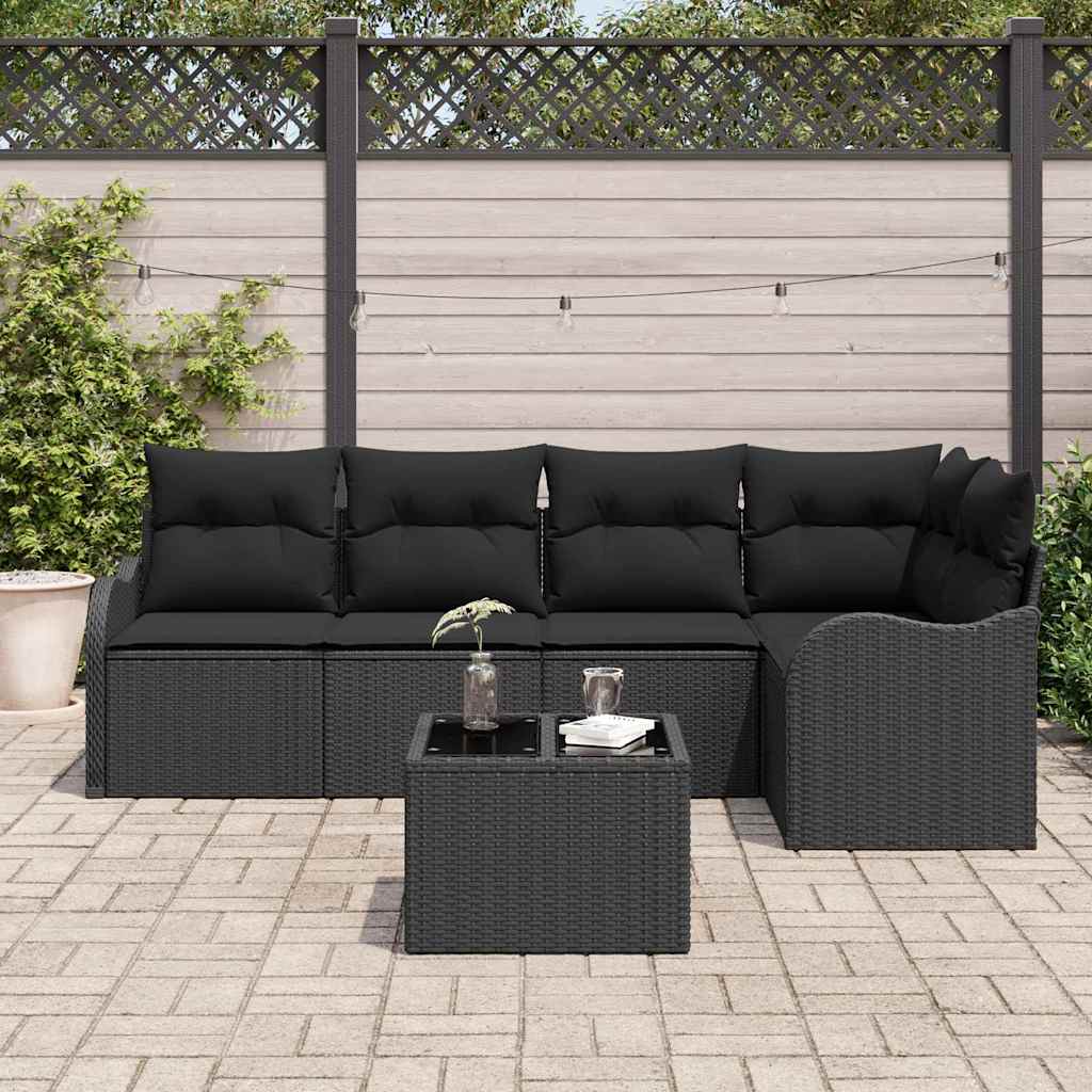 Tuin Sofa Set met opslag 6 pcs Zwart poly rattan is nu te koop bij PeponiXL, paradijselijk wonen!