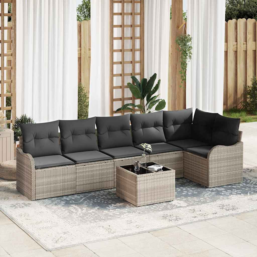Tuin Sofa Set met kussen met opslag 7 pcs Grijs Poly riet is nu te koop bij PeponiXL, paradijselijk wonen!