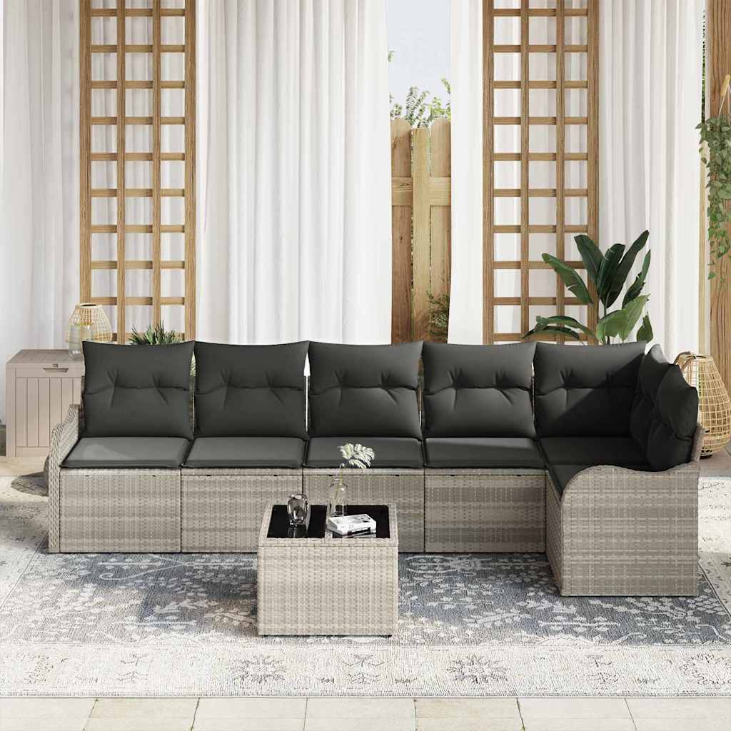 Tuin Sofa Set met kussen met opslag 7 pcs Grijs Poly riet is nu te koop bij PeponiXL, paradijselijk wonen!