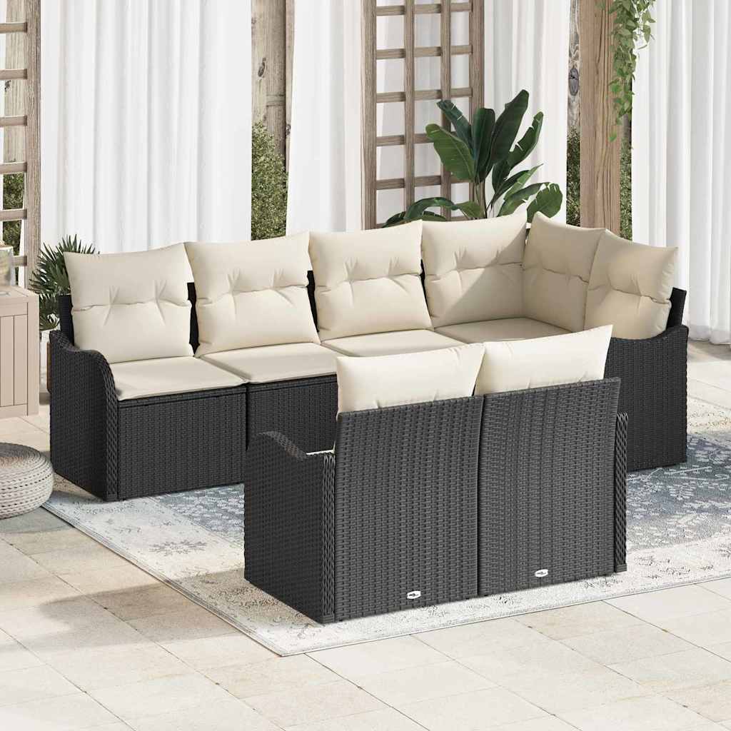 Tuin Sofa Set met opslag 7 pcs Zwart Poly riet is nu te koop bij PeponiXL, paradijselijk wonen!