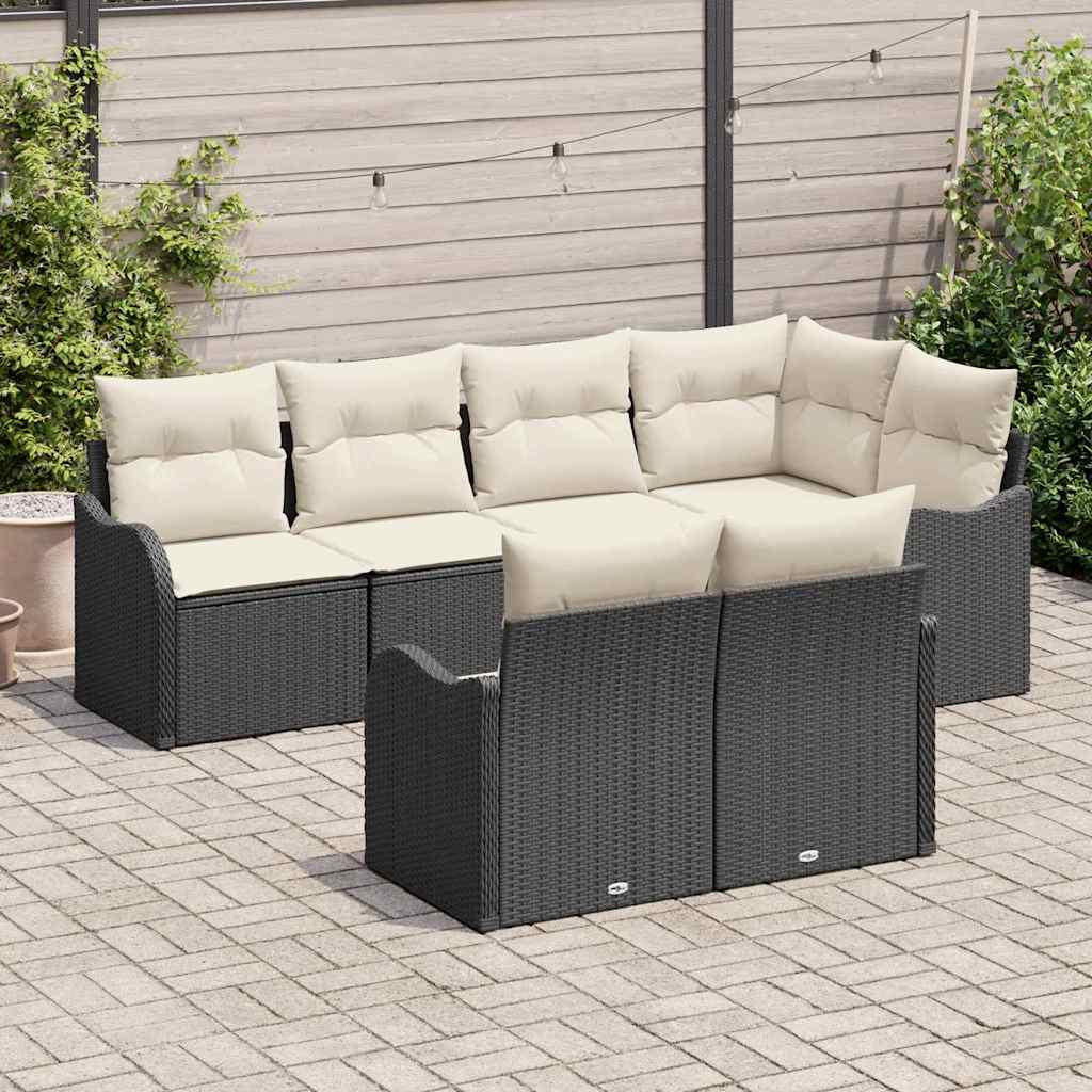 Tuin Sofa Set met opslag 7 pcs Zwart Poly riet is nu te koop bij PeponiXL, paradijselijk wonen!