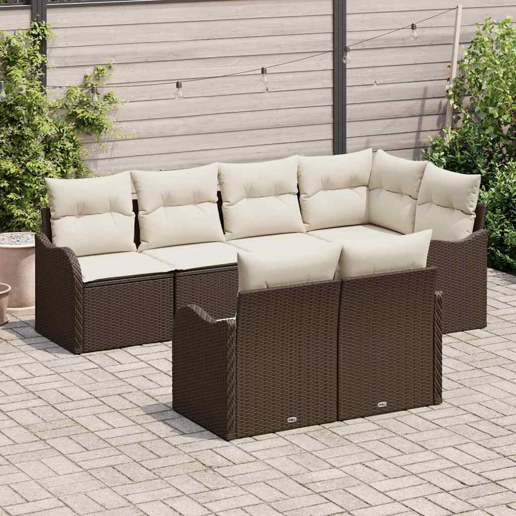 Tuin Sofa Set met opslag 7 pcs Bruin Poly riet is nu te koop bij PeponiXL, paradijselijk wonen!