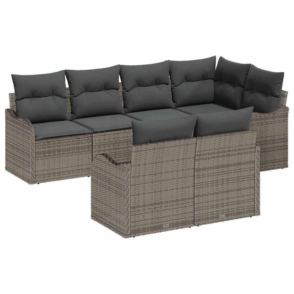 Tuin Sofa Set met opslag 7 pcs Grijs Poly riet is nu te koop bij PeponiXL, paradijselijk wonen!