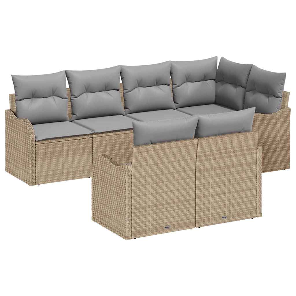 Tuin Sofa Set met opslag 7 pcs Beige Poly riet is nu te koop bij PeponiXL, paradijselijk wonen!
