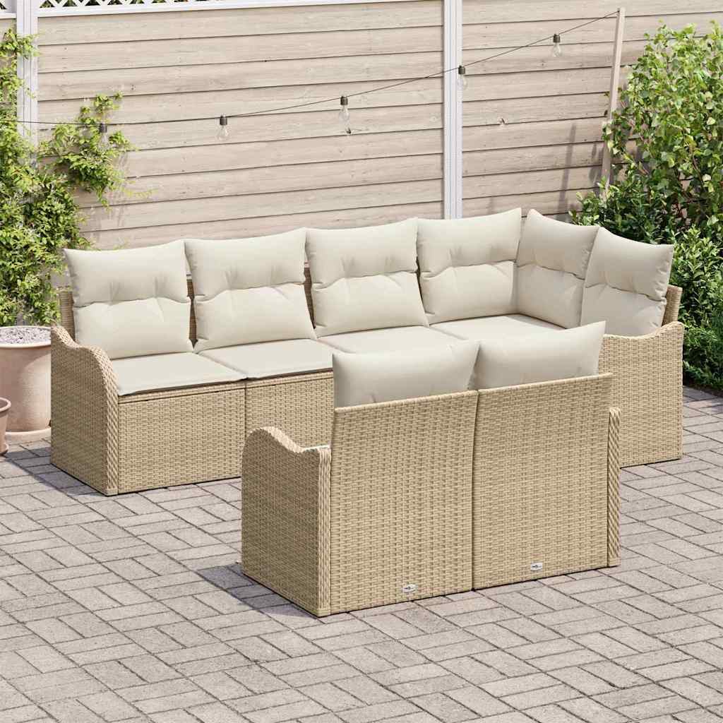 Tuin Sofa Set met opslag 7 pcs Beige Poly riet is nu te koop bij PeponiXL, paradijselijk wonen!