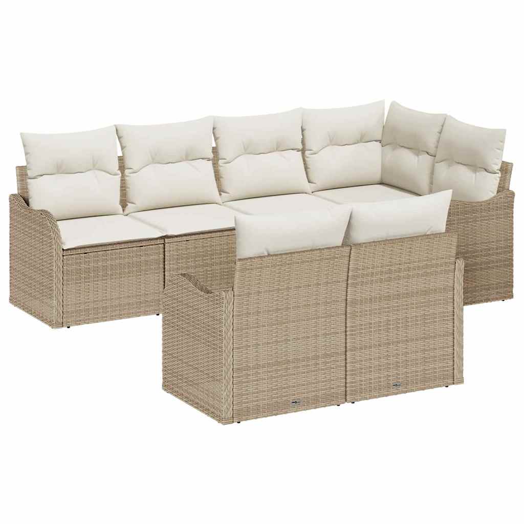 Tuin Sofa Set met opslag 7 pcs Beige Poly riet is nu te koop bij PeponiXL, paradijselijk wonen!