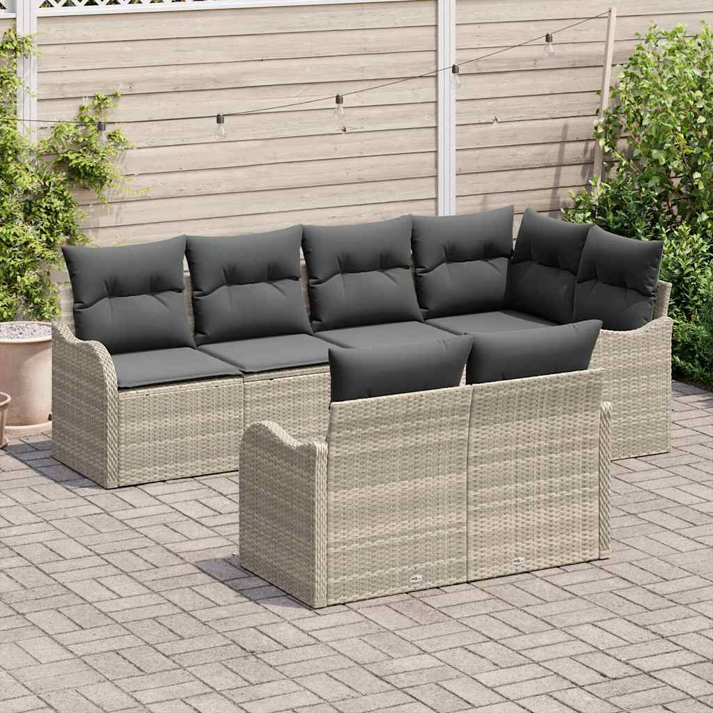 Tuin Sofa Set met opslag 7 pcs Lichtgrijs Poly riet is nu te koop bij PeponiXL, paradijselijk wonen!
