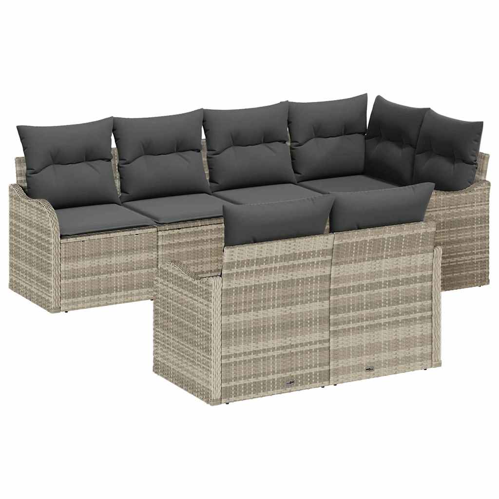 Tuin Sofa Set met opslag 7 pcs Lichtgrijs Poly riet is nu te koop bij PeponiXL, paradijselijk wonen!