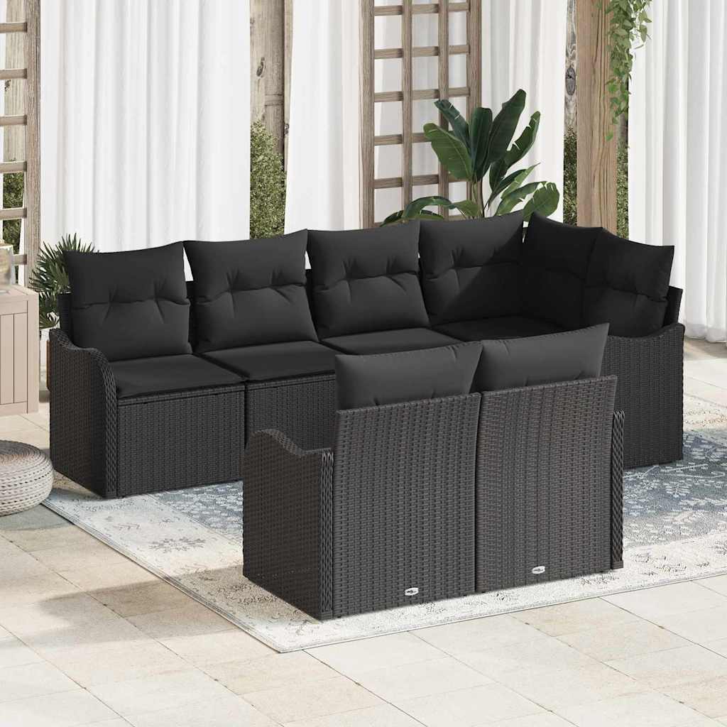 Tuin Sofa Set met opslag 7 pcs Zwart Poly riet is nu te koop bij PeponiXL, paradijselijk wonen!