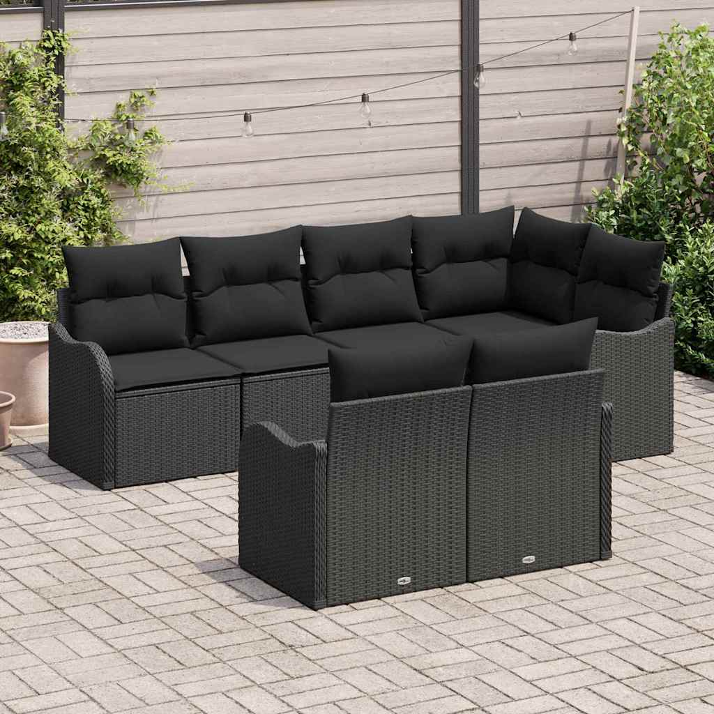Tuin Sofa Set met opslag 7 pcs Zwart Poly riet is nu te koop bij PeponiXL, paradijselijk wonen!