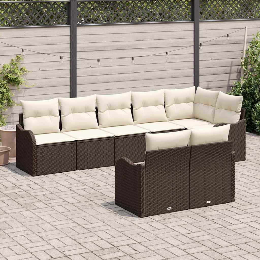 Tuin Sofa Set met kussen 8 pcs Bruin en wit Poly riet is nu te koop bij PeponiXL, paradijselijk wonen!