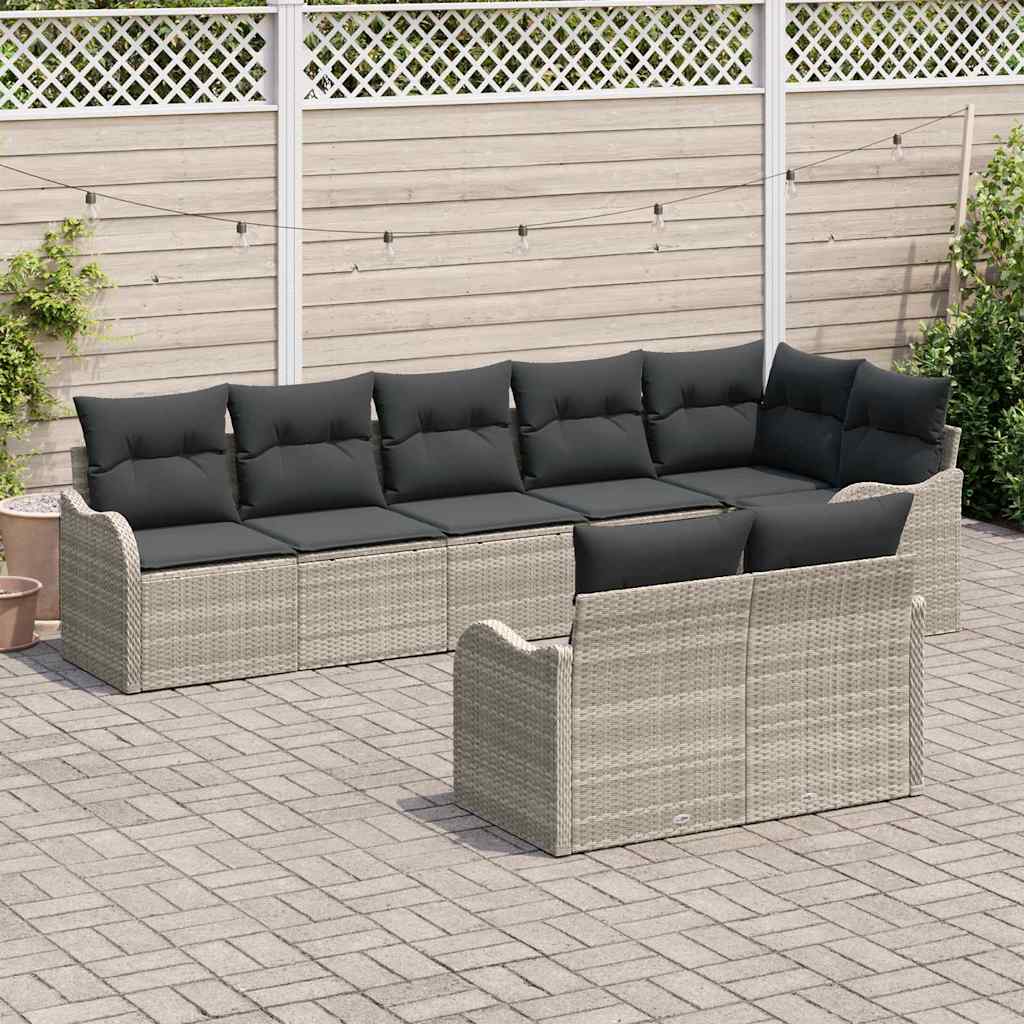 Tuin Sofa Set met kussen 8 pcs Lichtgrijs Poly riet is nu te koop bij PeponiXL, paradijselijk wonen!